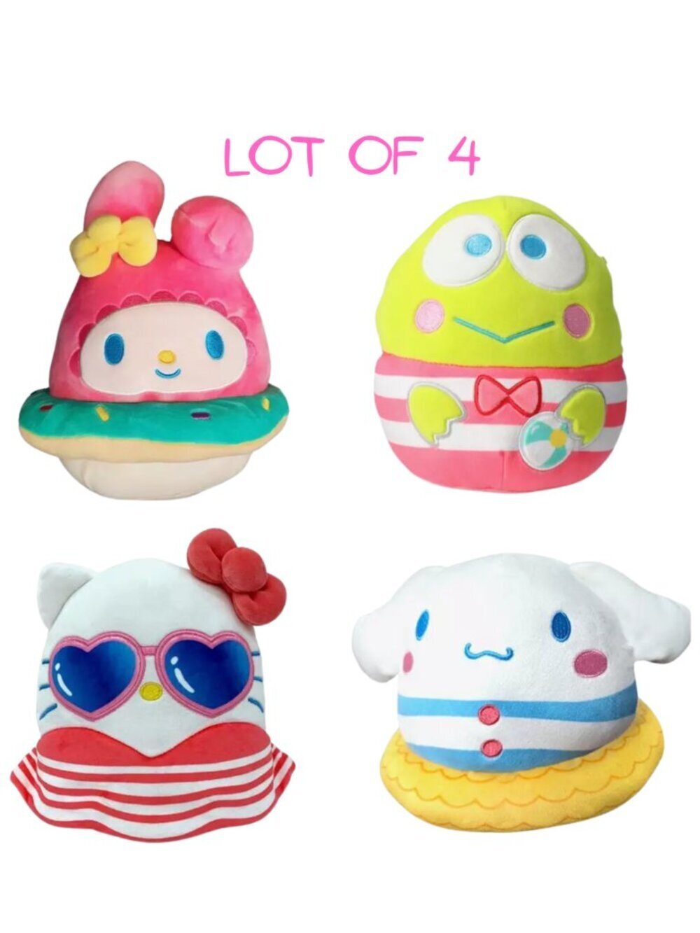 Squishmallows Lot of 4 Hello Kitty And Friends Pool Party Summer 6.5"